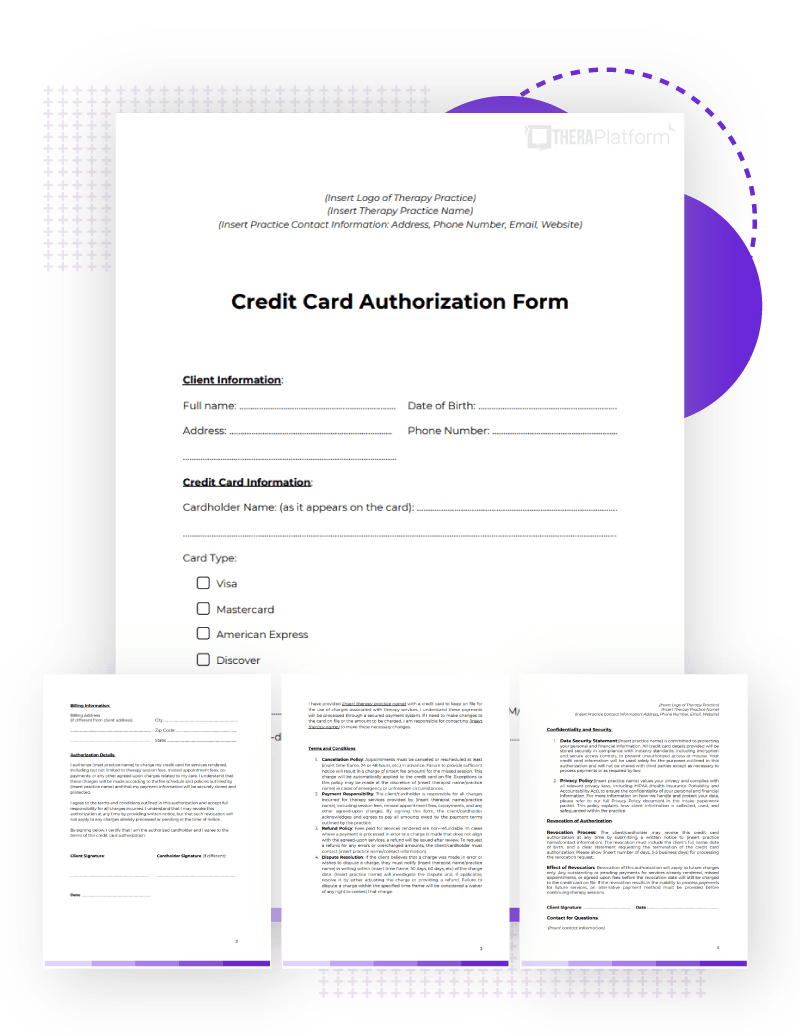 Credit Card Authorization Form for Therapists, image size:800x1036