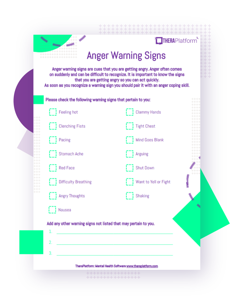 anger warning signs worksheet