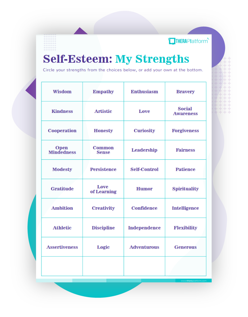 my strengths self esteem worksheet