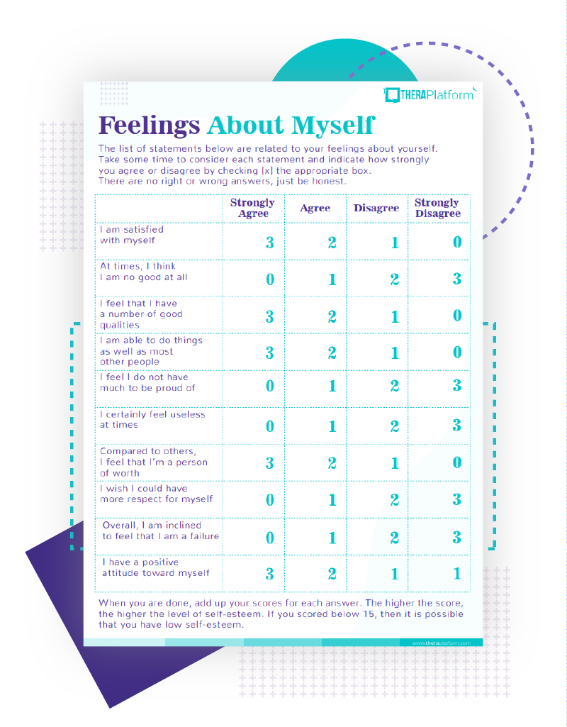 feelings about myself self esteem worksheet